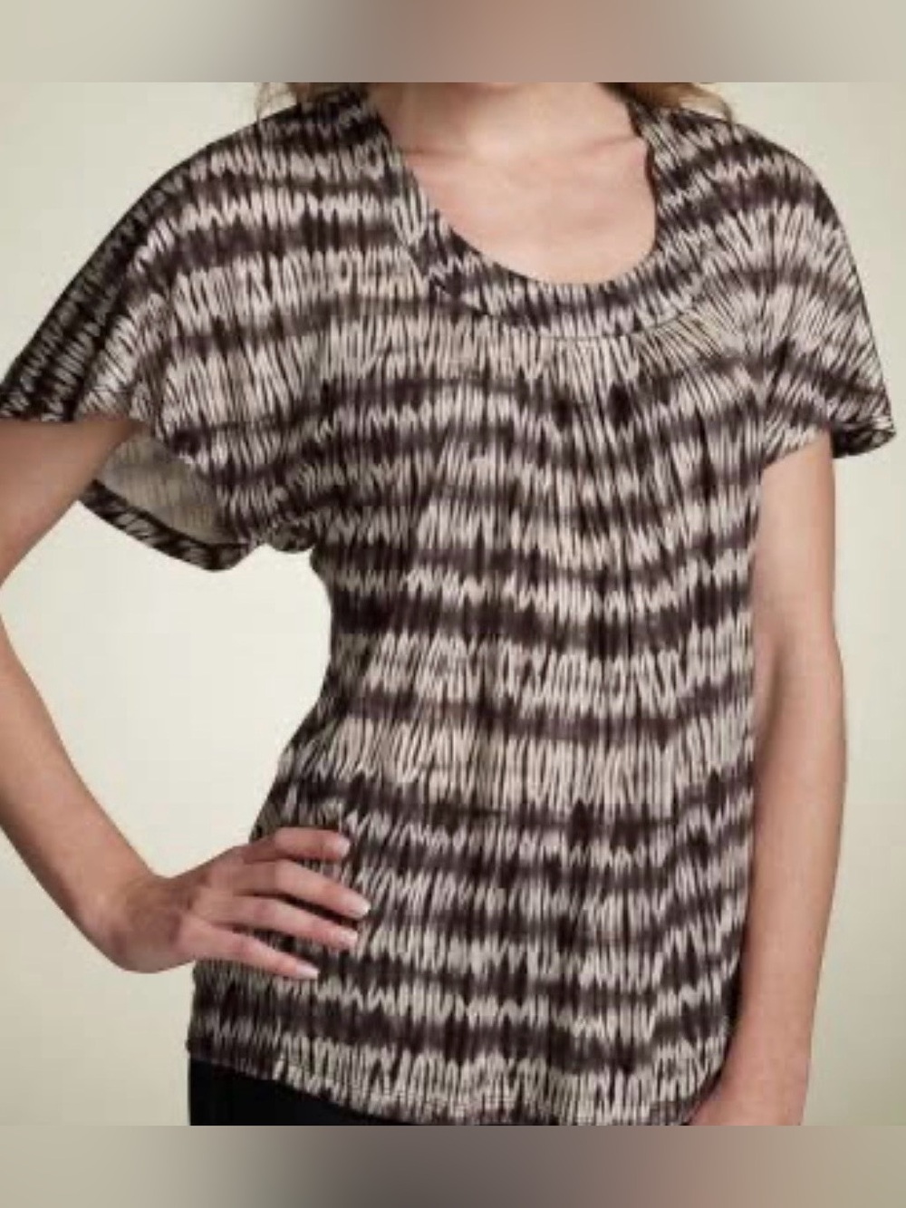 Vintage Michael Kors Scoop Neck Grey & Cream Tie-Dye Lyocell Blouse Petite Sz S